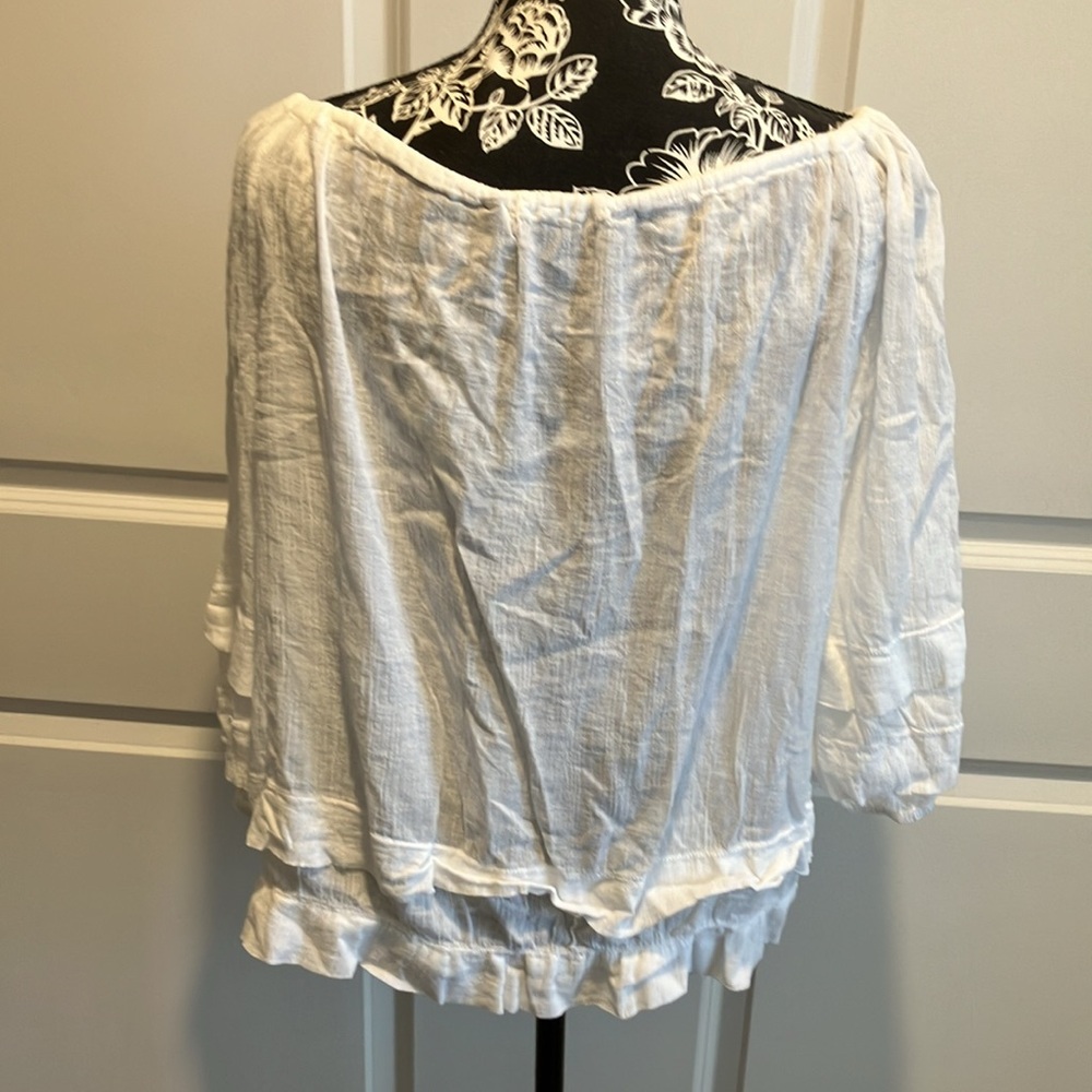 WHIMSY GOTH ROOMY XS LAUREN RALPH LAUREN WHITE TIERED TRIMMED TOP - Picture 3 of 8